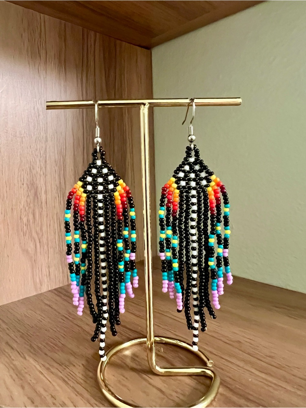 Black Multicolor Feather Style Earrings